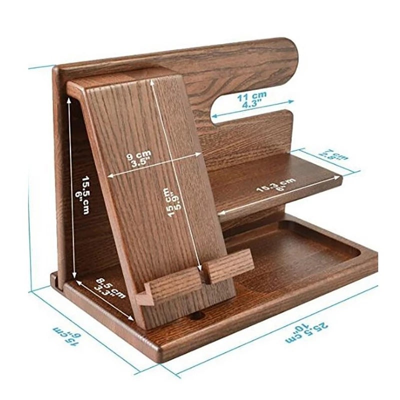 Eco Wood Desk Organizer with Phone Charging Station Stand