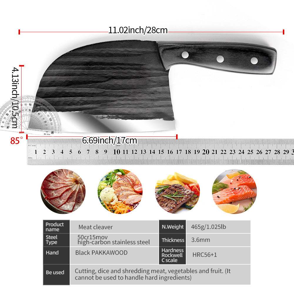 Hand-Forged Stainless Steel Chef Cleaver Slicing Kitchen Knife