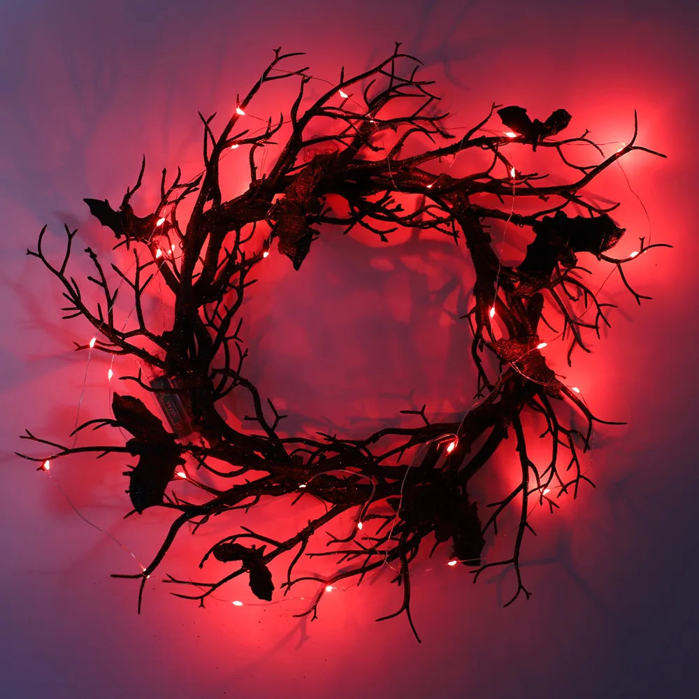 Halloween Bat Wreath with LED Lights