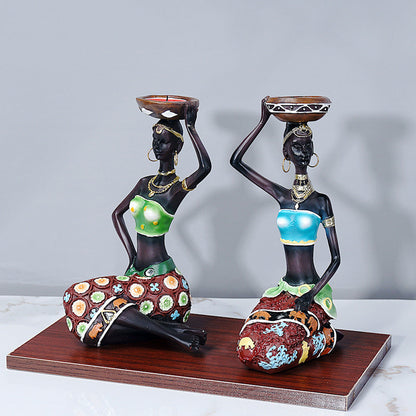 African Women Resin Candle Holder Set for Elegant Home Décor