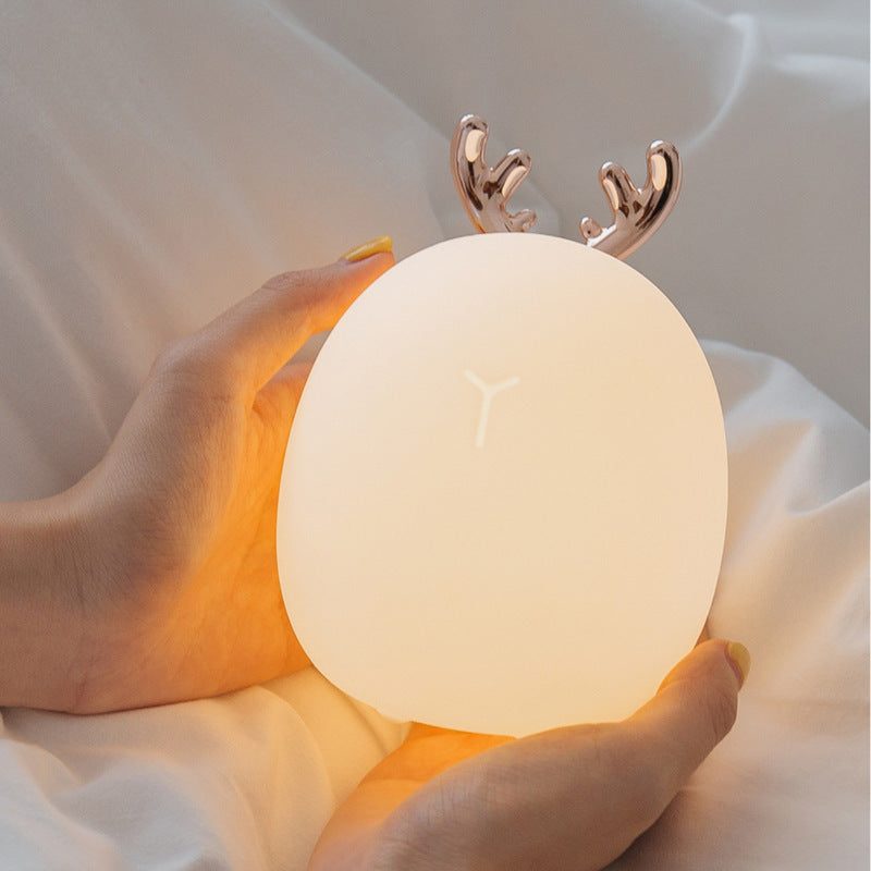 Cartoon Deer LED Night Light USB Rechargeable Silicone Bedside Lamp