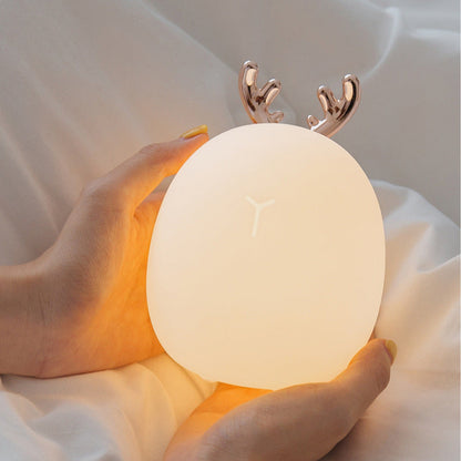 Cartoon Deer LED Night Light USB Rechargeable Silicone Bedside Lamp