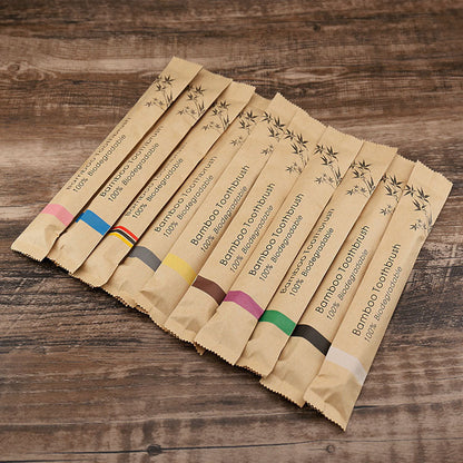 Eco-Friendly Bamboo Toothbrush with Kraft Paper Travel Bag