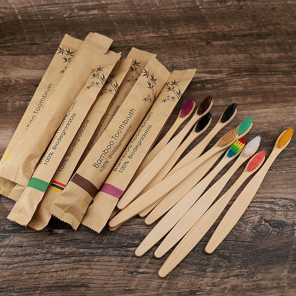 Eco-Friendly Bamboo Toothbrush with Kraft Paper Travel Bag