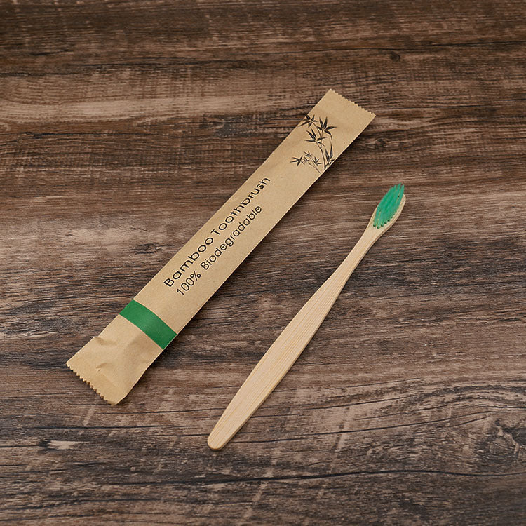 Eco-Friendly Bamboo Toothbrush with Kraft Paper Travel Bag