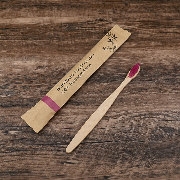 Eco-Friendly Bamboo Toothbrush with Kraft Paper Travel Bag