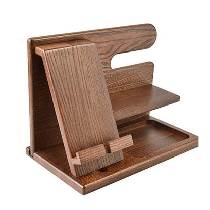 Eco Wood Desk Organizer with Phone Charging Station Stand