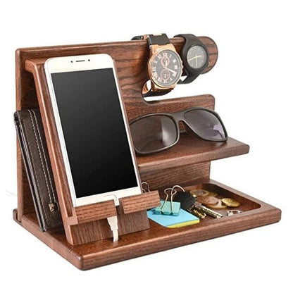 Eco Wood Desk Organizer with Phone Charging Station Stand