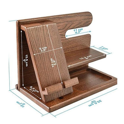 Eco Wood Desk Organizer with Phone Charging Station Stand