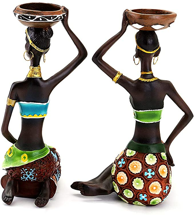 African Women Resin Candle Holder Set for Elegant Home Décor