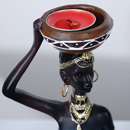 African Women Resin Candle Holder Set for Elegant Home Décor