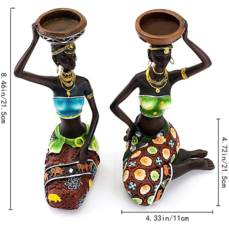 African Women Resin Candle Holder Set for Elegant Home Décor