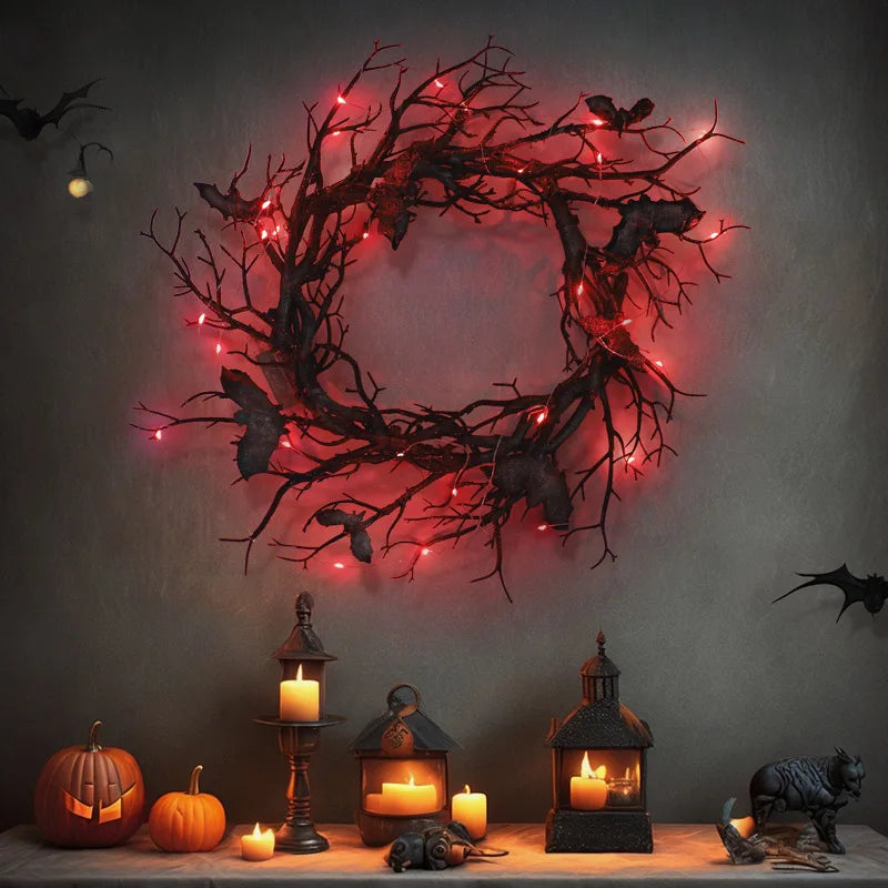Halloween Bat Wreath with LED Lights