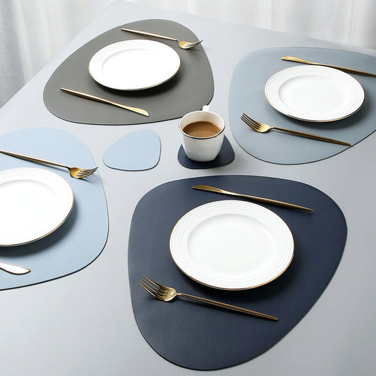 Oval PU Leather Placemat & Coaster Set Waterproof Table Mat