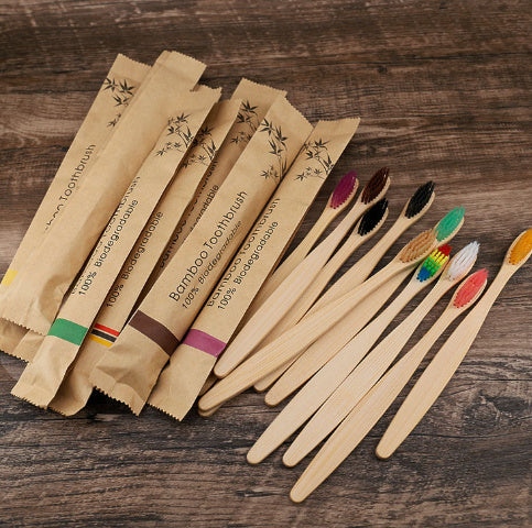 Eco-Friendly Bamboo Toothbrush with Kraft Paper Travel Bag