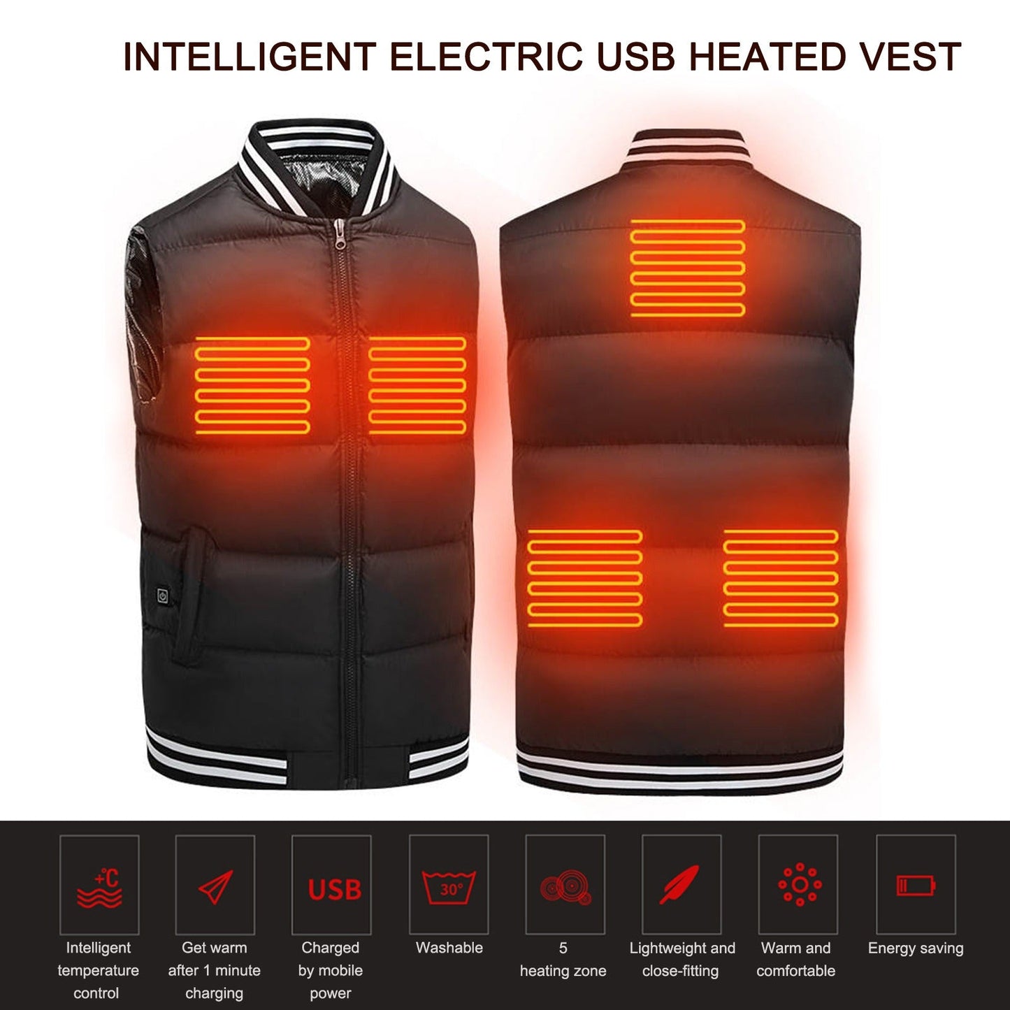 USB Electric Heated Vest with 3 Heat Levels for Outdoor Warmth