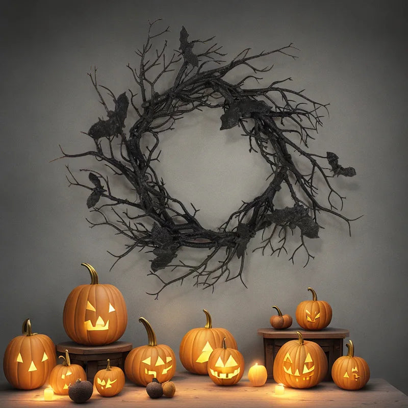 Halloween Bat Wreath with LED Lights