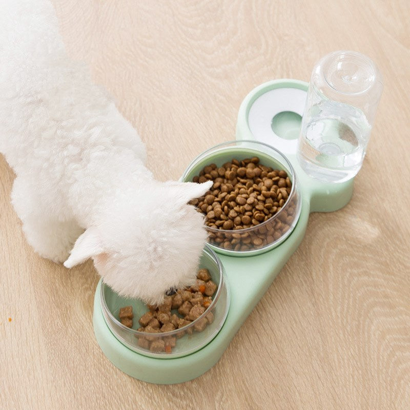 3-in-1 Pet Food & Water Bowl with Tilted Rotating Design