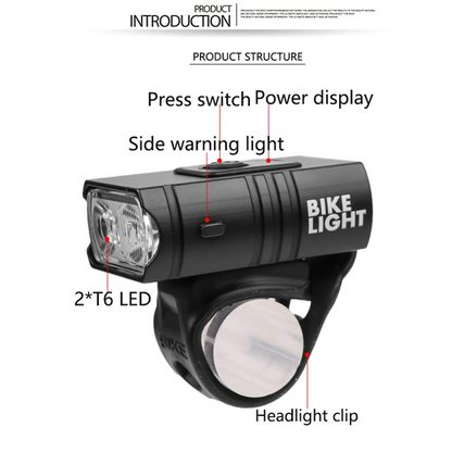 USB Rechargeable LED Bicycle Front Light Waterproof 6 Modes