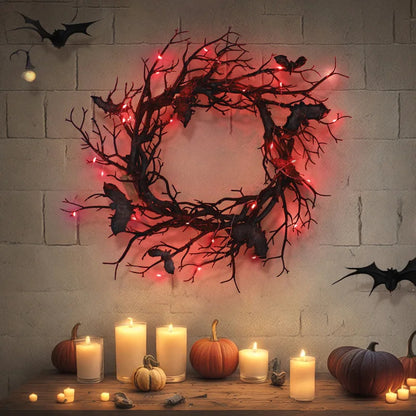 Halloween Bat Wreath with LED Lights