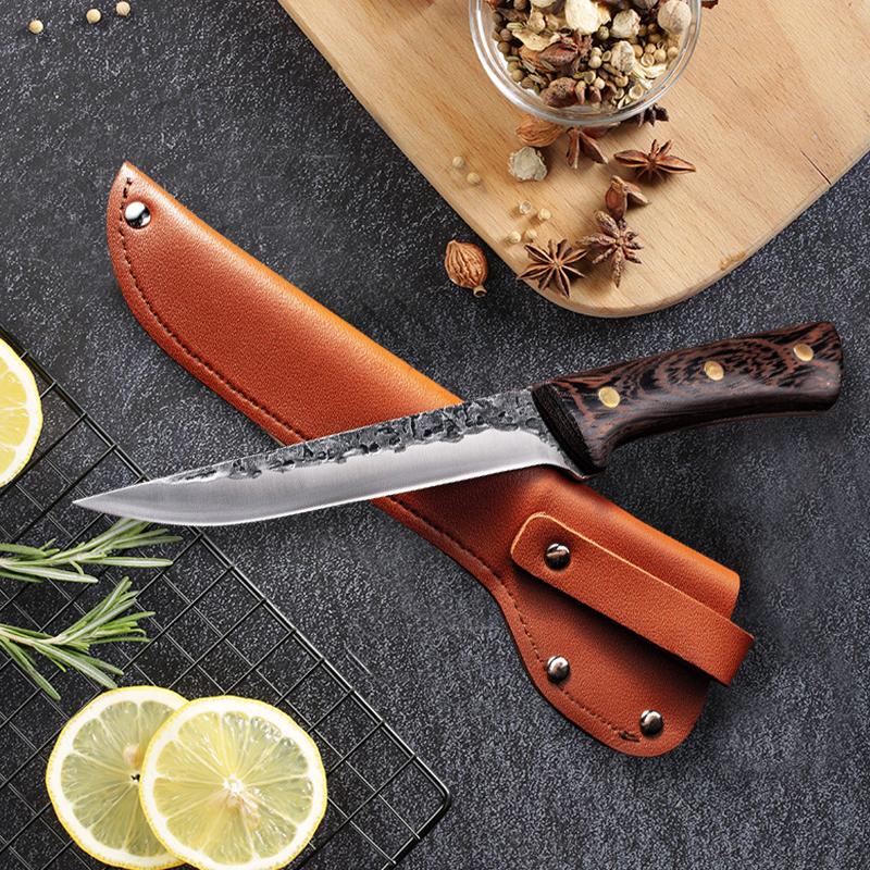 Hand Forged Chef Knife High Carbon Steel with Leather Sheath