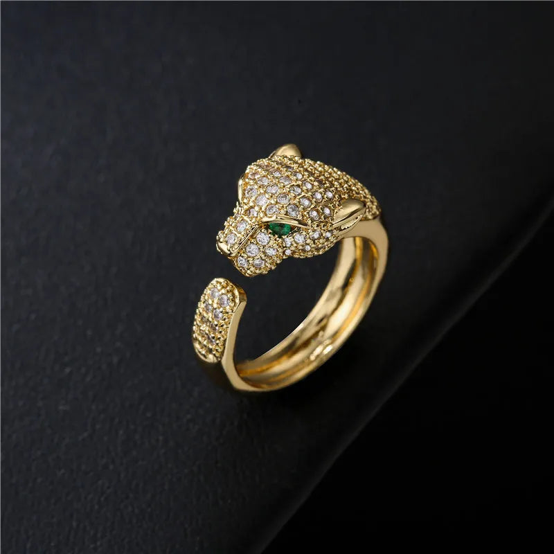 CZ Leopard Head Open Ring - side view