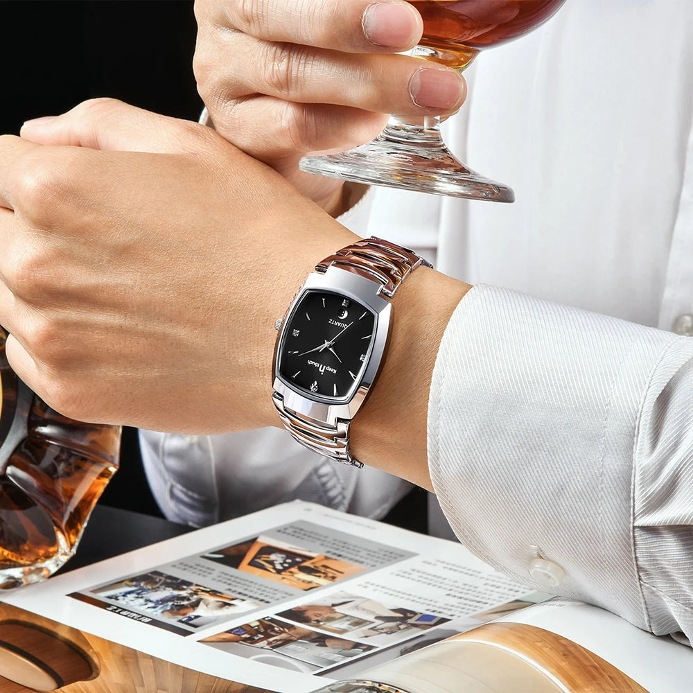 Men's Rectangle Quartz Dress Watch - in use