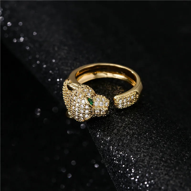 CZ Leopard Head Open Ring - close-up of details