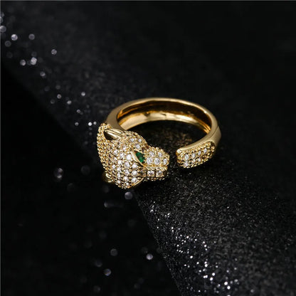 CZ Leopard Head Open Ring - close-up of details
