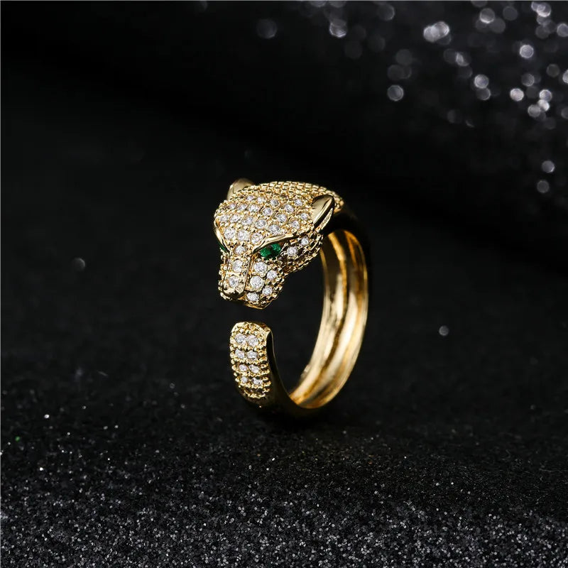 CZ Leopard Head Open Ring - back view