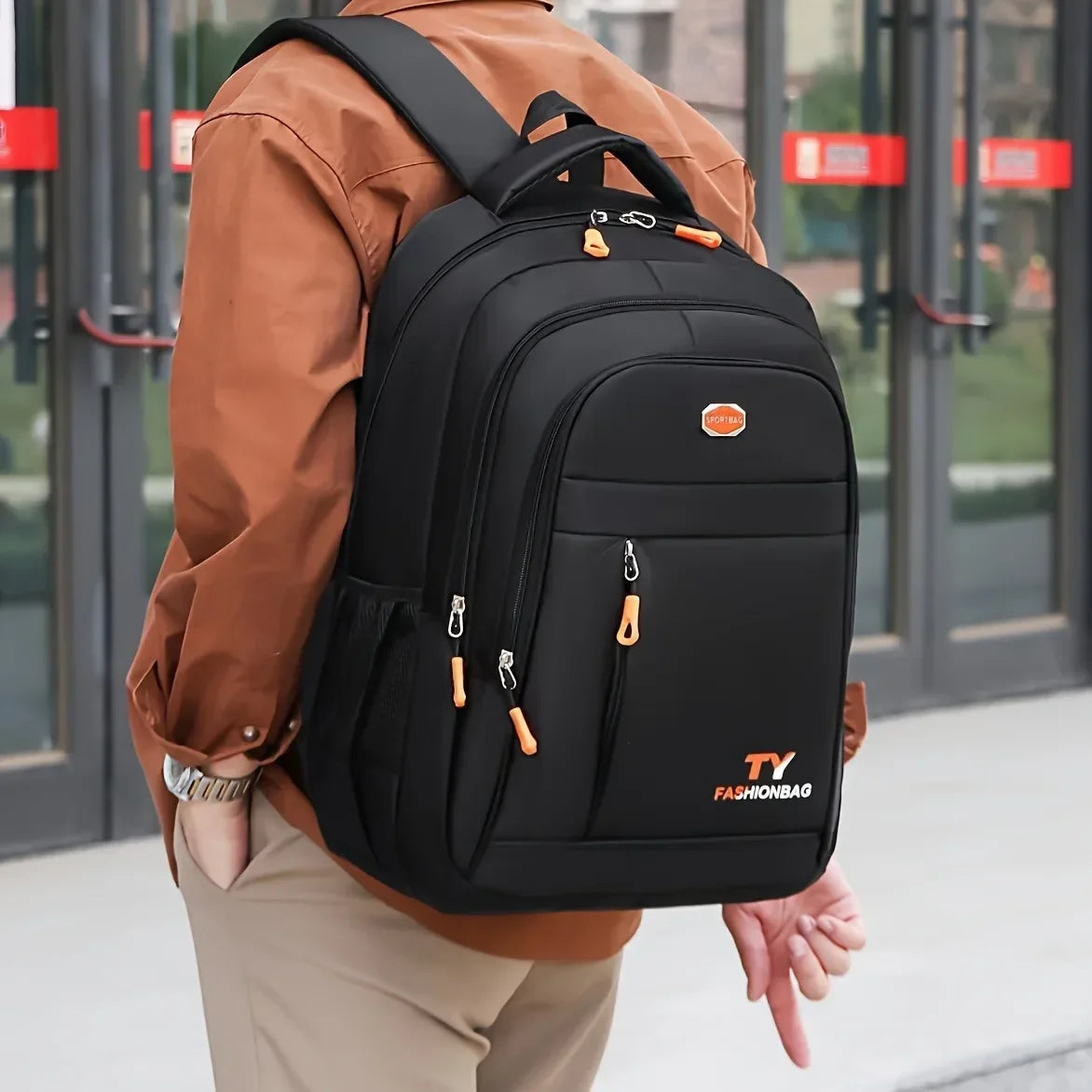 Casual Water-Resistant Nylon Backpack - close-up of details