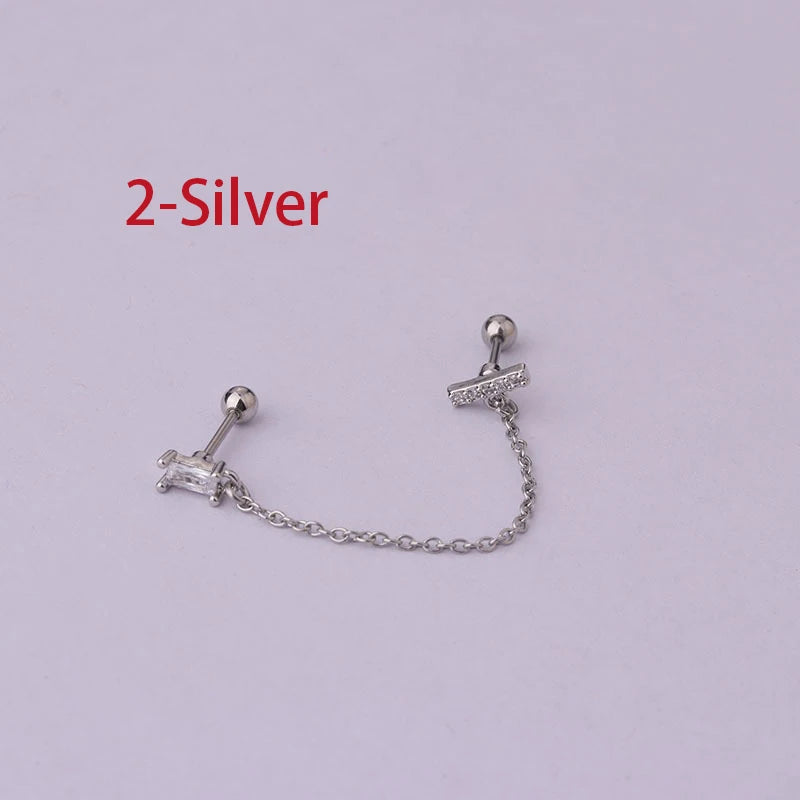 Double Pierced Chain Stud Earrings - additional view 47