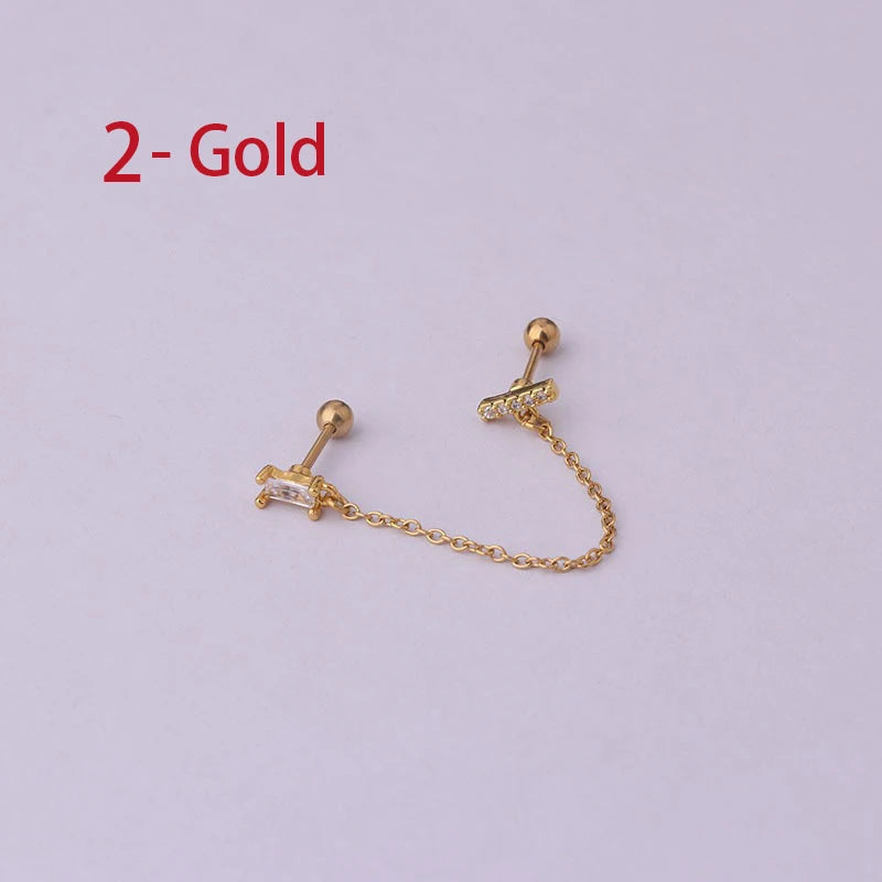 Double Pierced Chain Stud Earrings - additional view 41