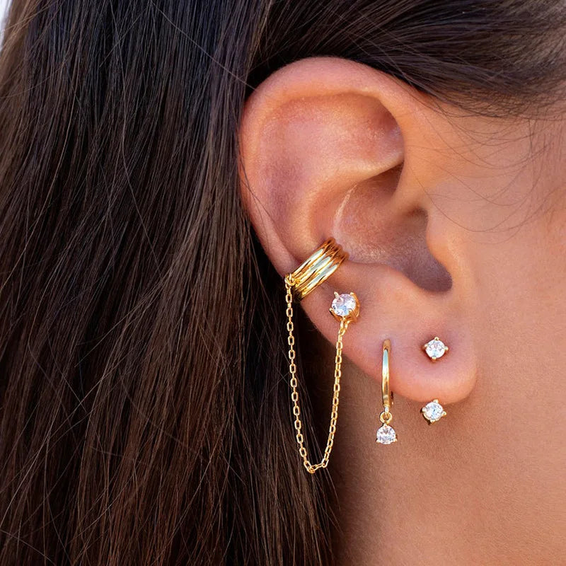 Double Pierced Chain Stud Earrings - additional view 25