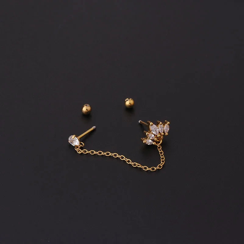 Double Pierced Chain Stud Earrings - additional view 20