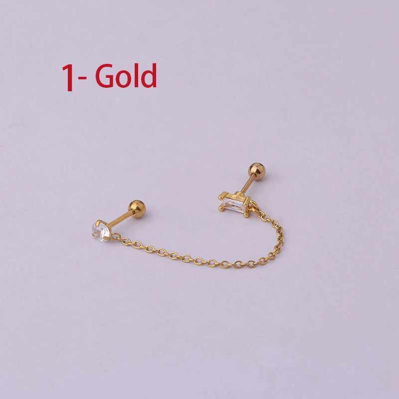 Double Pierced Chain Stud Earrings - additional view 40