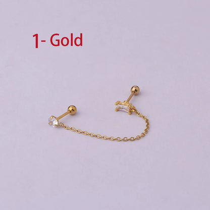 Double Pierced Chain Stud Earrings - additional view 40