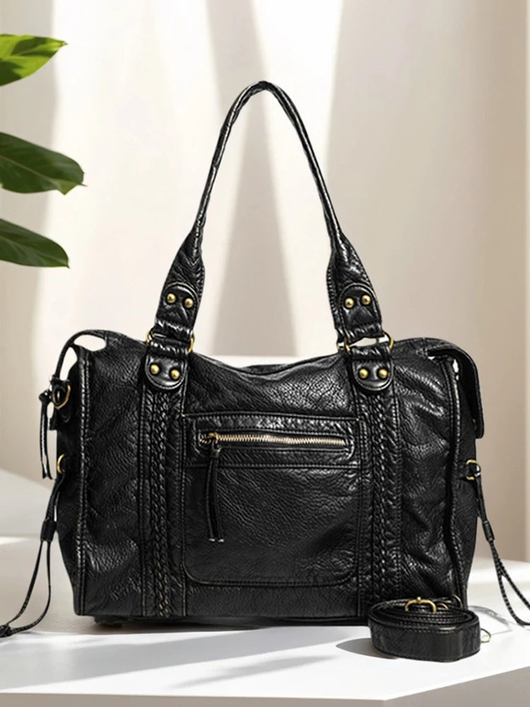 Retro PU Shoulder Bag for Women - in use