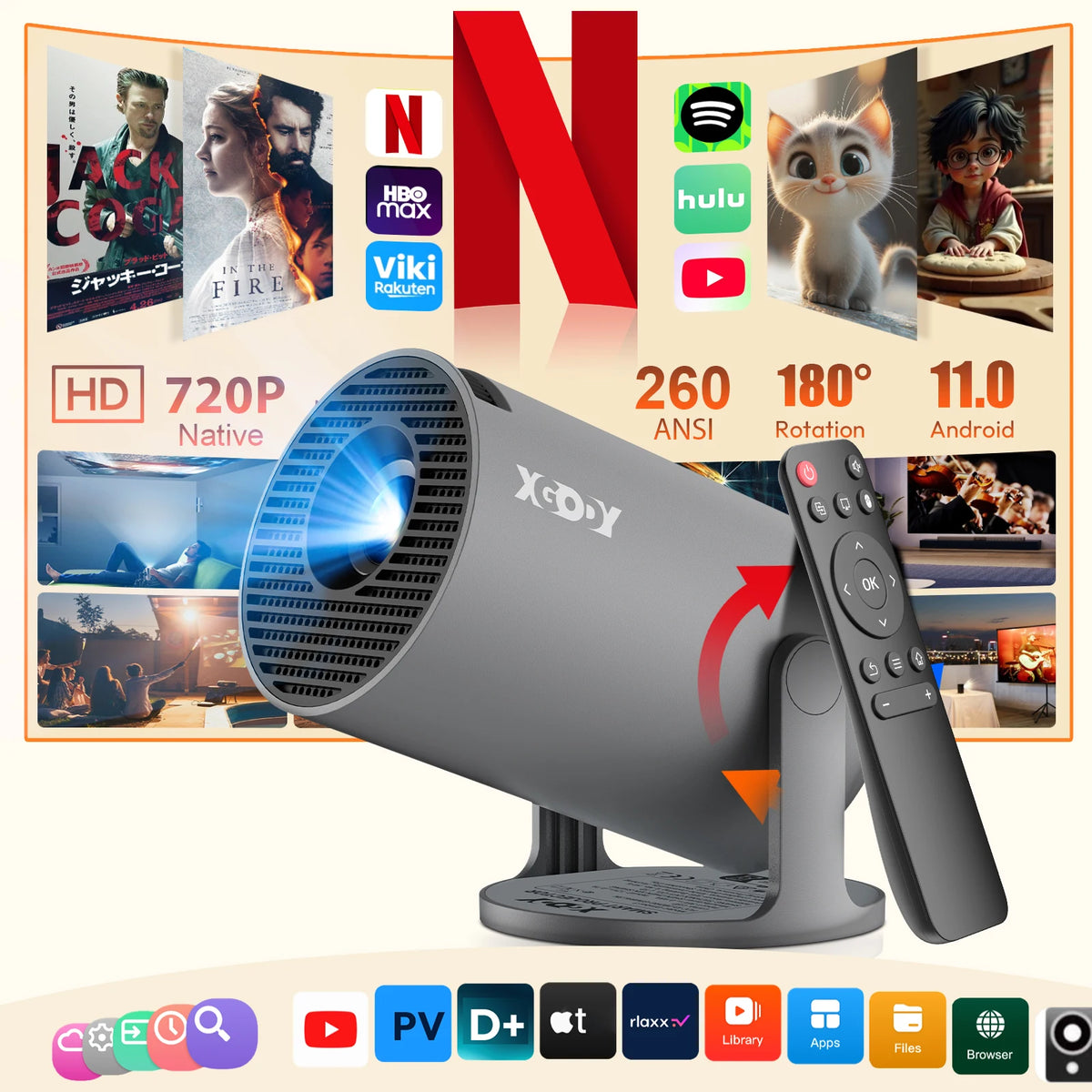 XGODY Android LED Projector - main product view