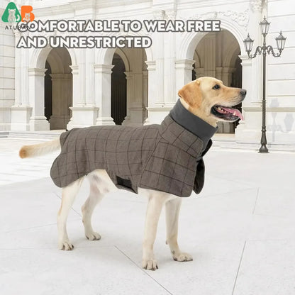 Plaid Fleece Dog Winter Coat - close-up of details