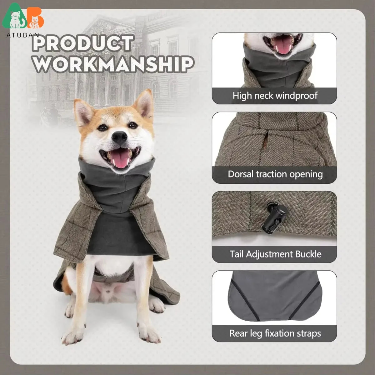 Plaid Fleece Dog Winter Coat - in use