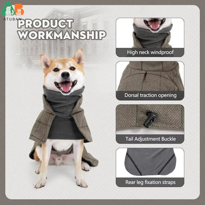 Plaid Fleece Dog Winter Coat - in use