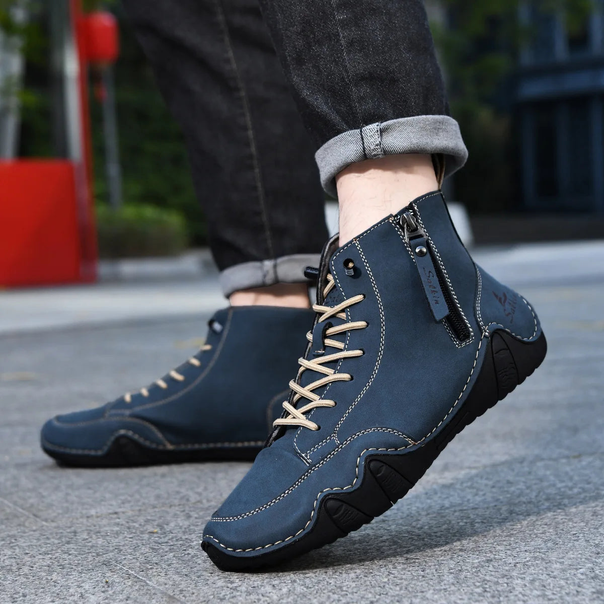 Men's Zip-Up Ankle Boots - back view