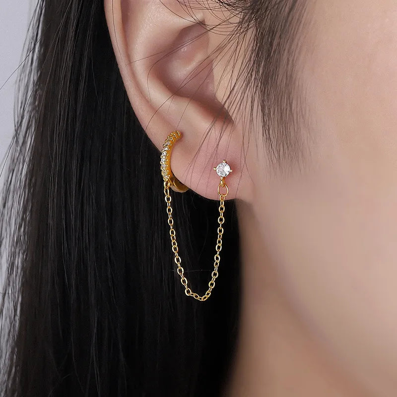 Double Pierced Chain Stud Earrings - additional view 35