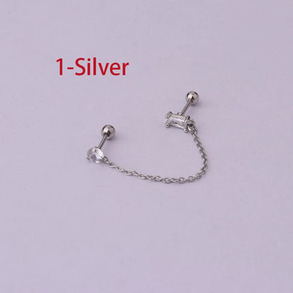 Double Pierced Chain Stud Earrings - additional view 46