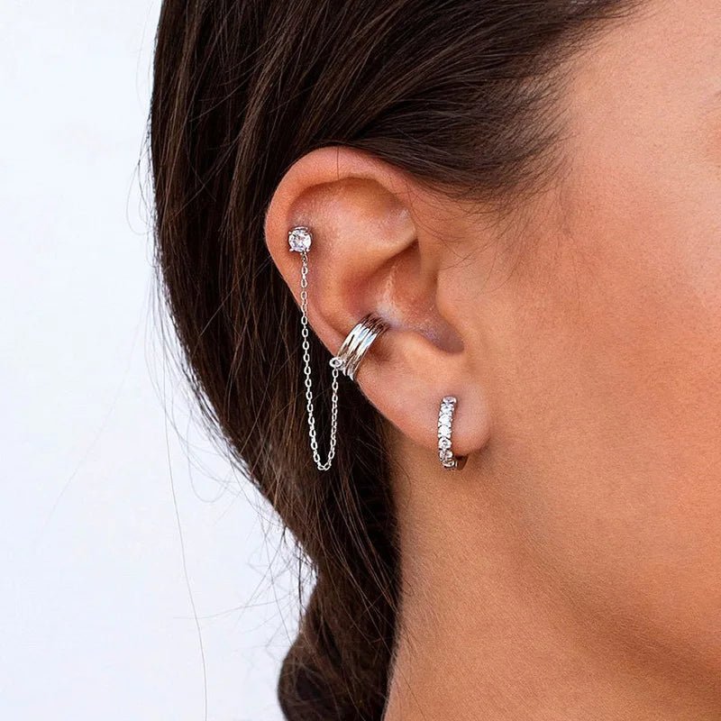 Double Pierced Chain Stud Earrings - additional view 28