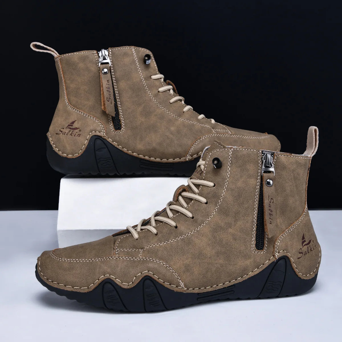 Men's Zip-Up Ankle Boots - in use
