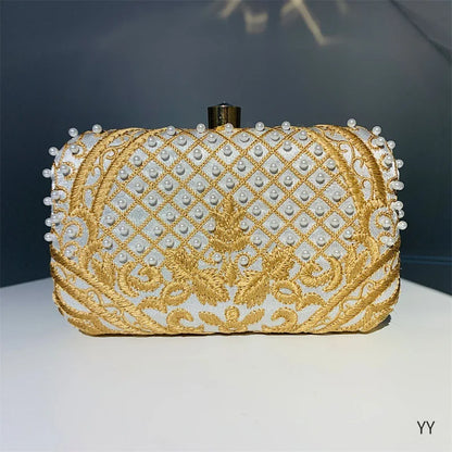 Embroidered Evening Clutch Bag - side view