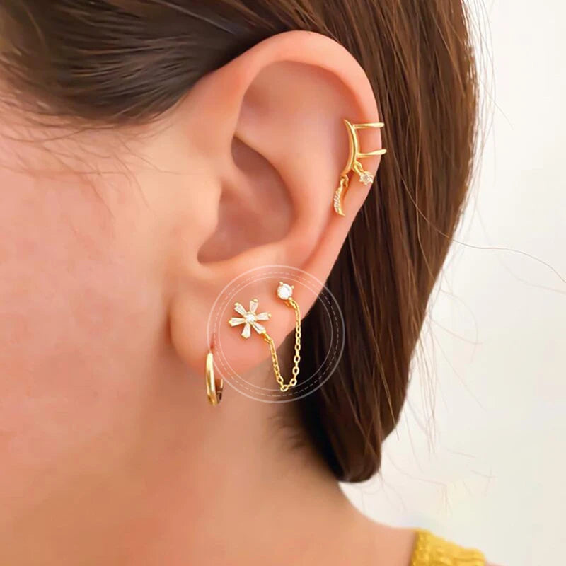 Double Pierced Chain Stud Earrings - additional view 31