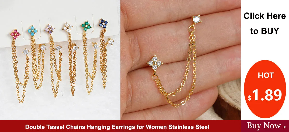 Double Pierced Chain Stud Earrings - additional view 15